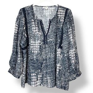 Wrap London 100% Linen Blouse 10 blue print top boho relaxed coastal‎ grandma